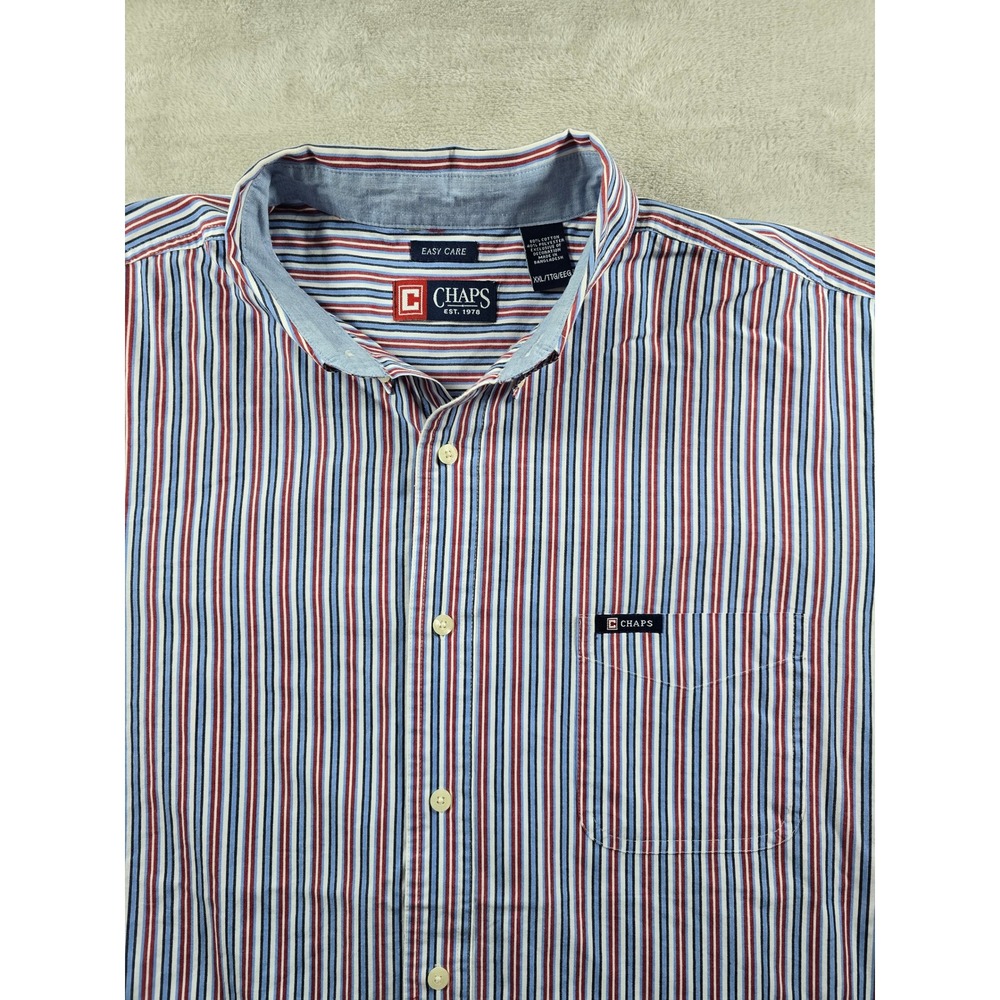 Chaps Shirt Mens 2XL Striped Button Down Long Sleeve Casual Easy Care Pocket